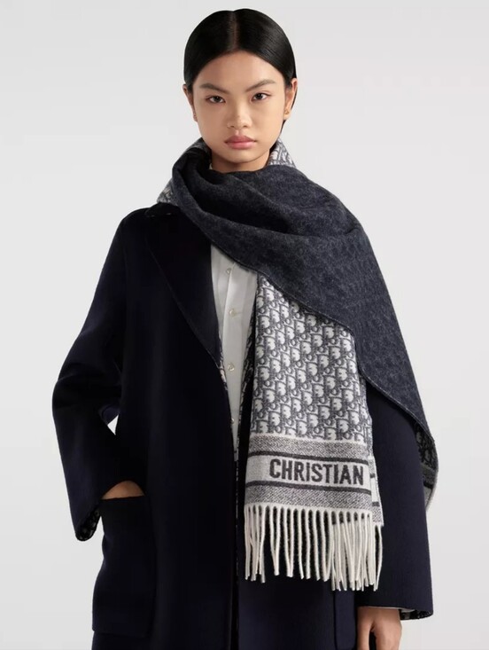 Dior Accessories - NEW ✨ DIOR ✨🩶 100% Cashmere Reversible Gray Large Fringed Scarf Shawl Wrap 🩶